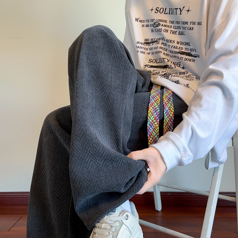 麦穗纹休闲裤子男秋冬加绒2025新款直筒长裤百搭宽松大码阔腿卫裤