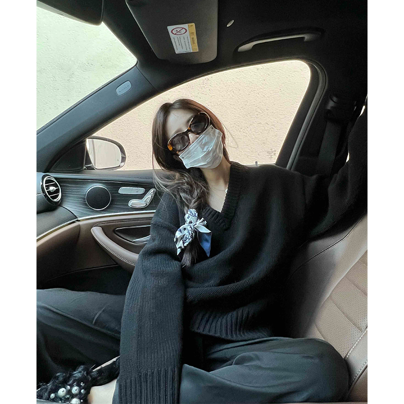 基础款百搭圆领V领宽松慵懒风长袖毛衣套头