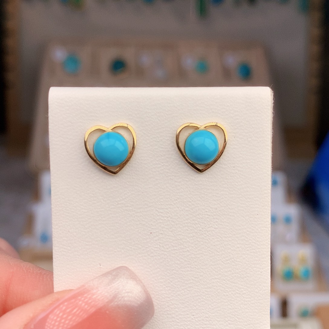 18K金镶嵌绿松石耳饰