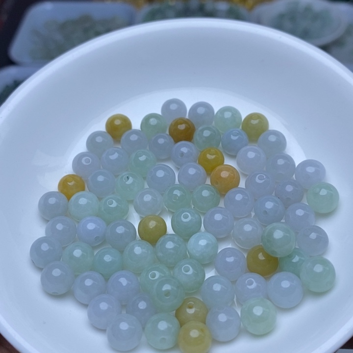 翡翠未镶嵌手链卡7.4冰透三彩10个