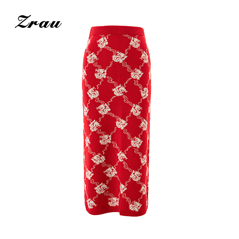 【臻选】ZRAU优雅时尚高腰直筒针织半身裙Z1241B0003