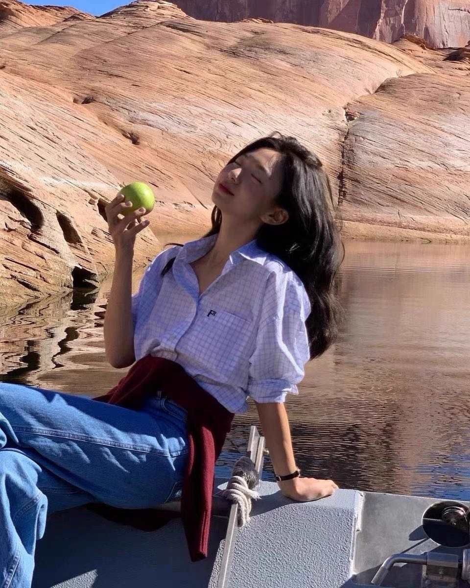 韩国FAR蓝色水洗棉高腰直筒牛仔裤