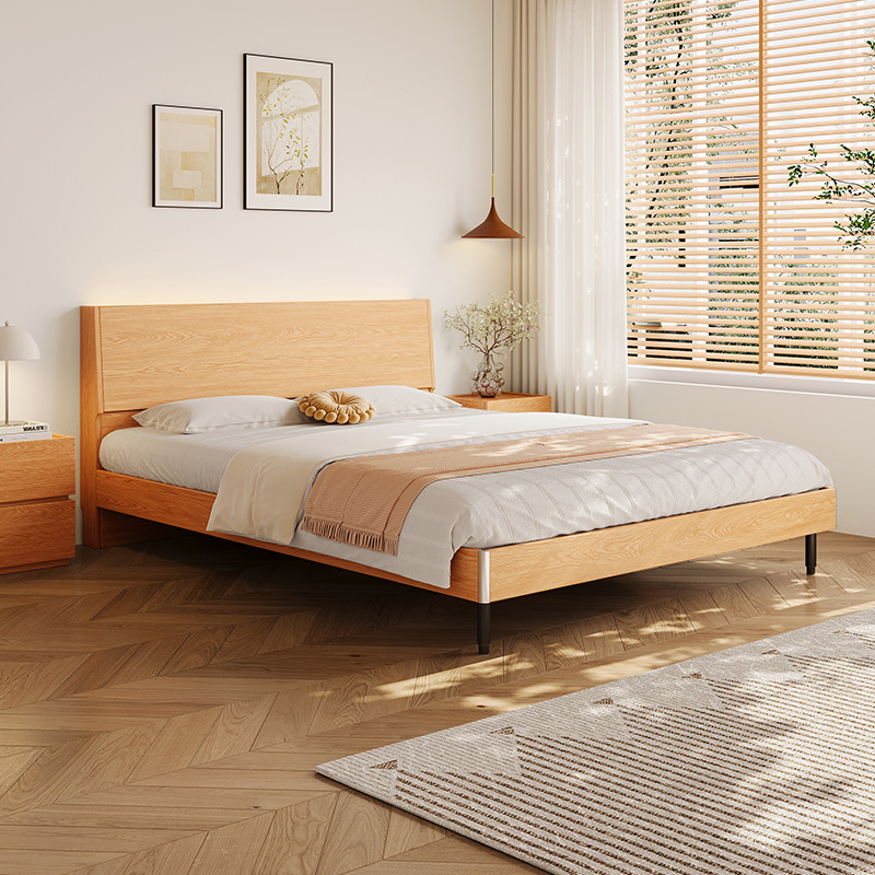 橡木实木定制现代简约主卧1.8米双人床1.2米1.5米单人架子床