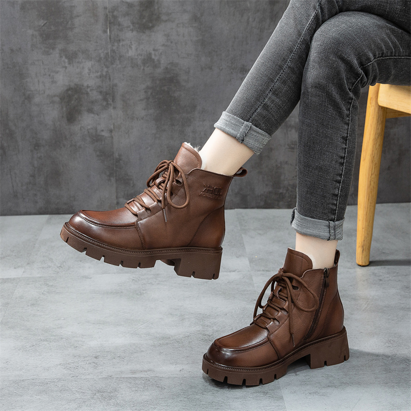 9552冬季新款真皮短靴加厚保暖羊毛靴厚底防滑妈妈棉靴子防滑女靴