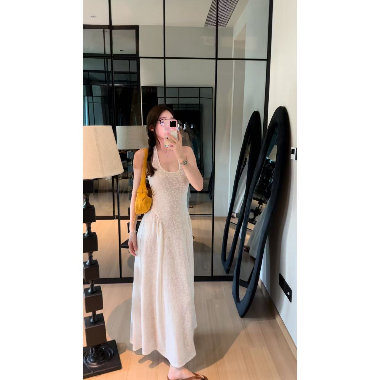 LA  微透 提花挂脖 连衣裙  25785