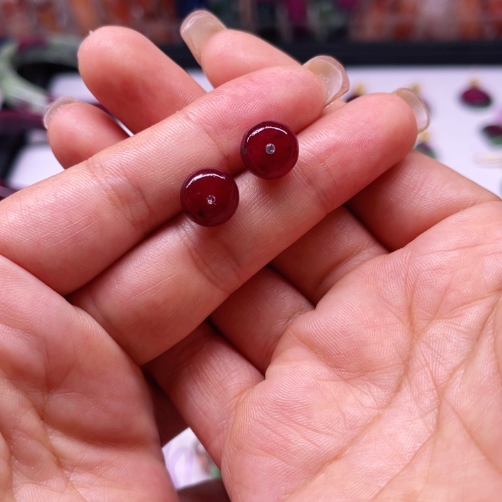 耳钉银S925镶嵌红宝石