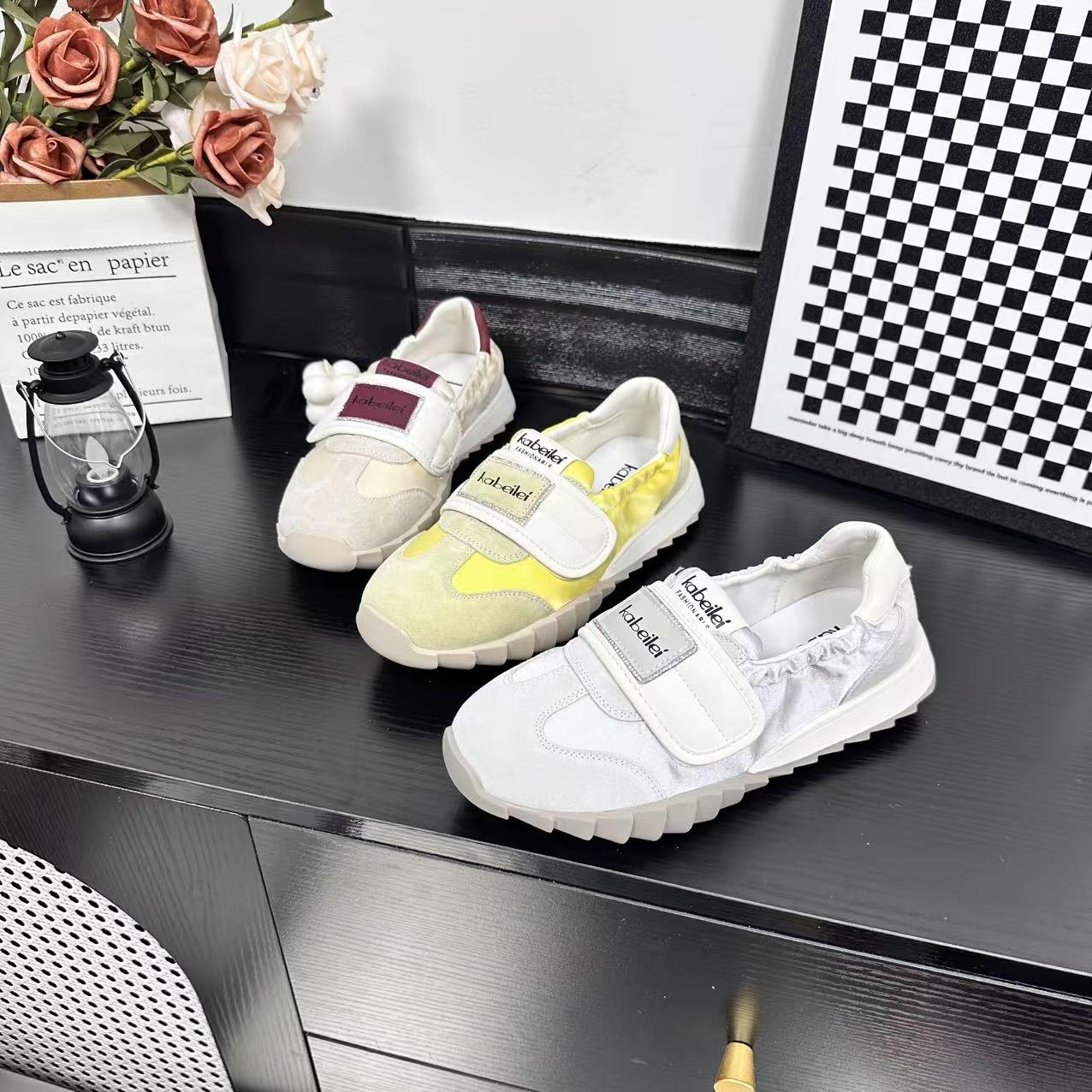 女鞋时尚休闲鞋2025夏季透气缎面魔术贴软底轻便春季圆头休闲鞋