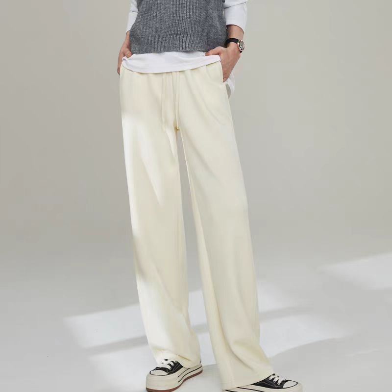 逸阳莫代尔阔腿女2025春新款高腰慵懒感垂感窄版直筒裤-EWCC55799