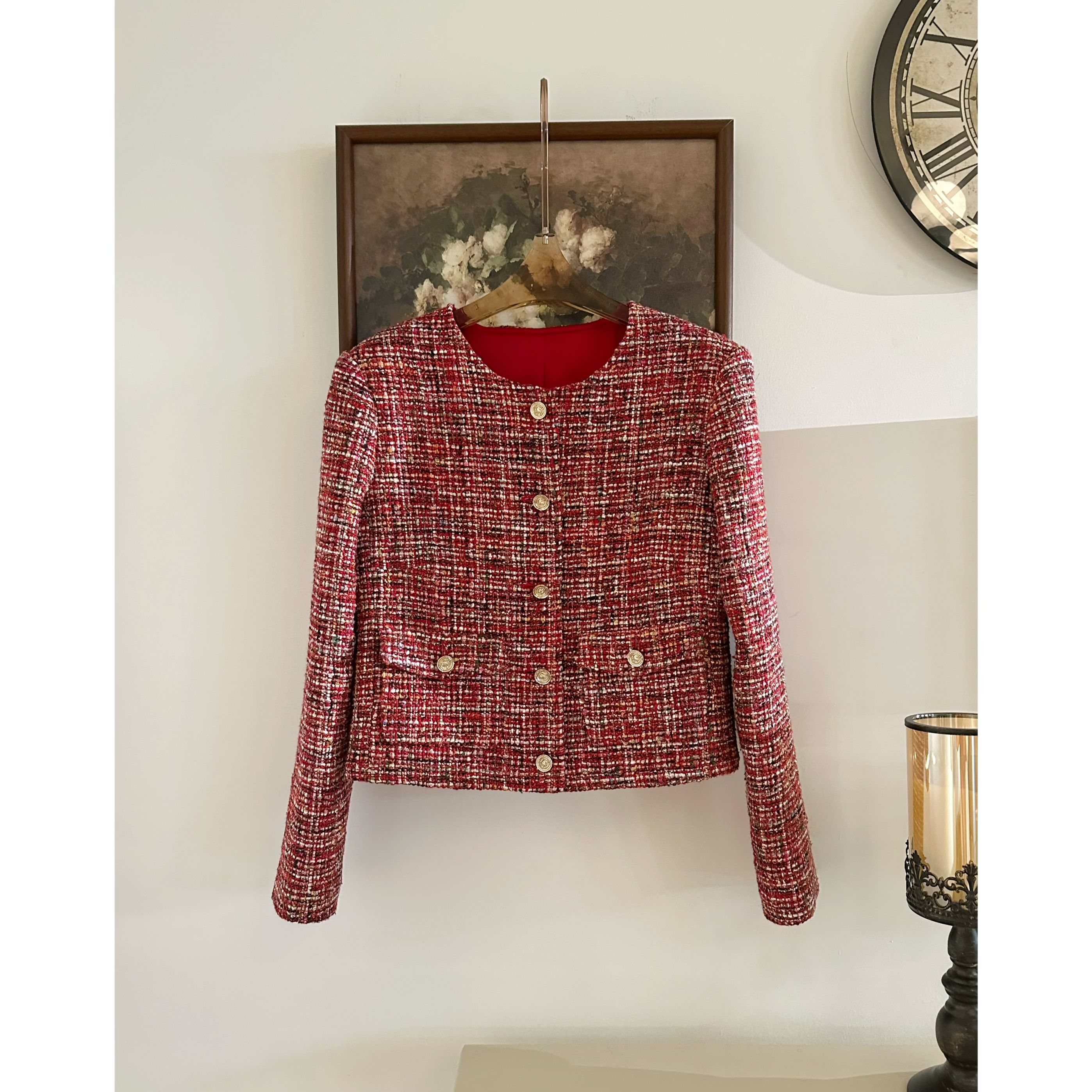 【斯嘉丽】秋冬新款百搭气质轻奢混色纱小香风圆领外套MF-2046