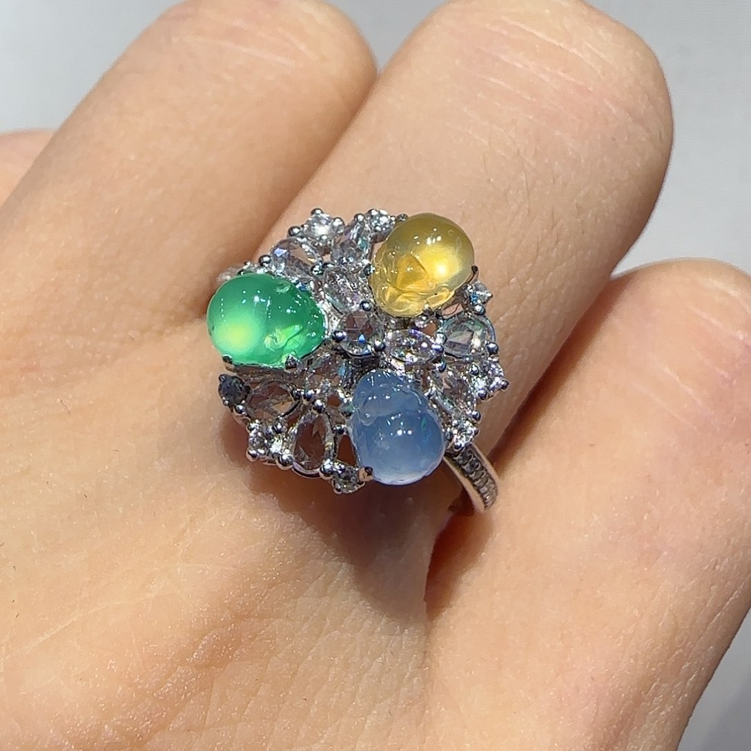 翡翠18K金镶嵌戒指貔貅设计款