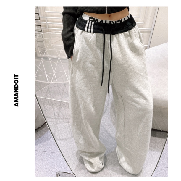 4804丨撞色腰头慵懒风加绒宽松弯刀阔腿休闲裤