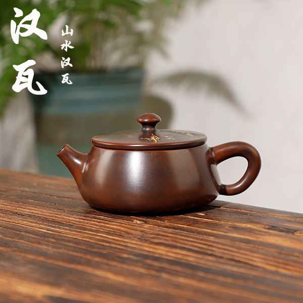 【可提可转】宽口汉瓦壶钦州坭兴陶220ml实用全手工红古铜原矿紫泥