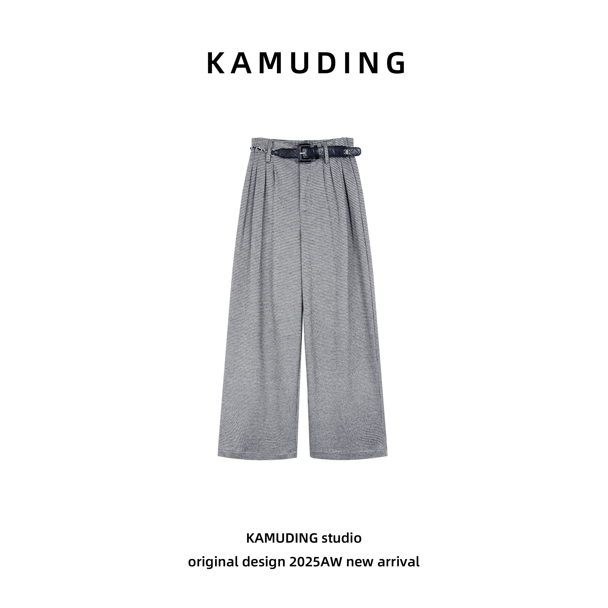 KAMUDING2025新款C58复古千鸟格高腰宽松显瘦休闲裤25376