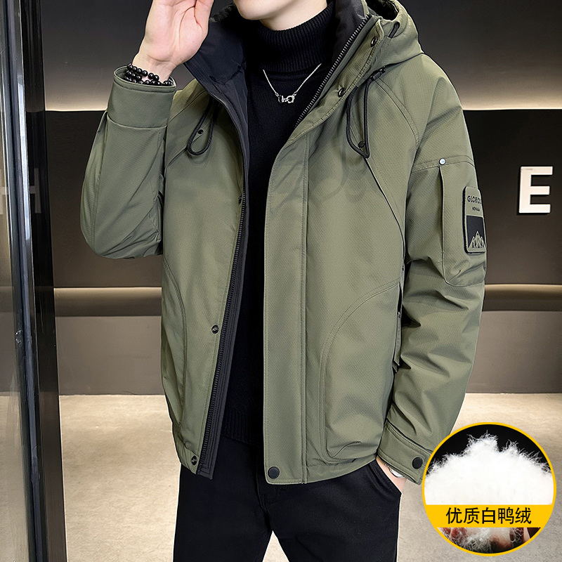 冬装新款连帽工装机能保暖外套潮流羽绒服男士时尚休闲加厚羽绒服