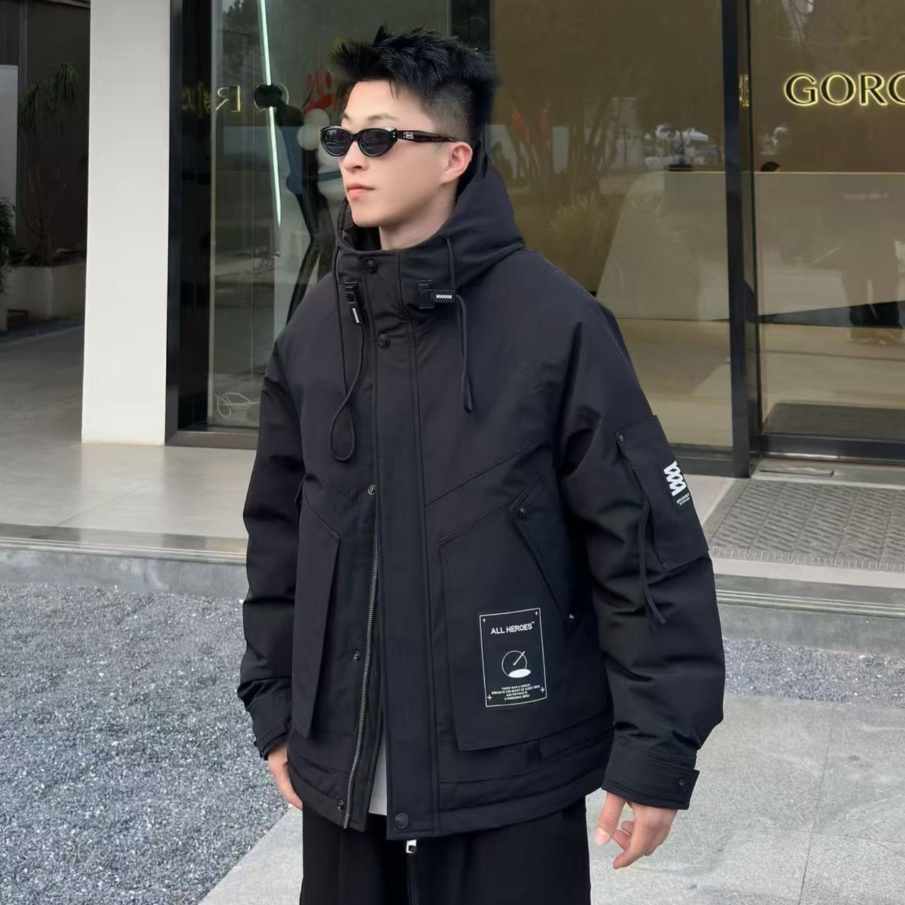 A66203黑色【意麦户外先锋】新款防寒工装连帽保暖套#（剪标款）