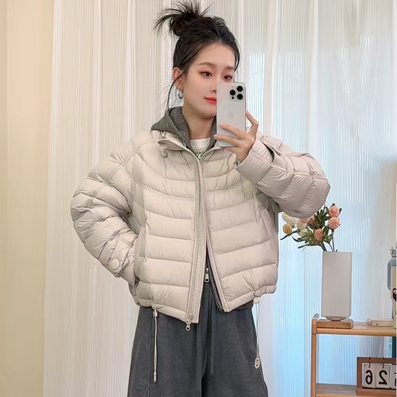 羽绒服90绒排骨薄款韩版白鸭绒羽绒服宽松立领短款轻薄休闲简约璐