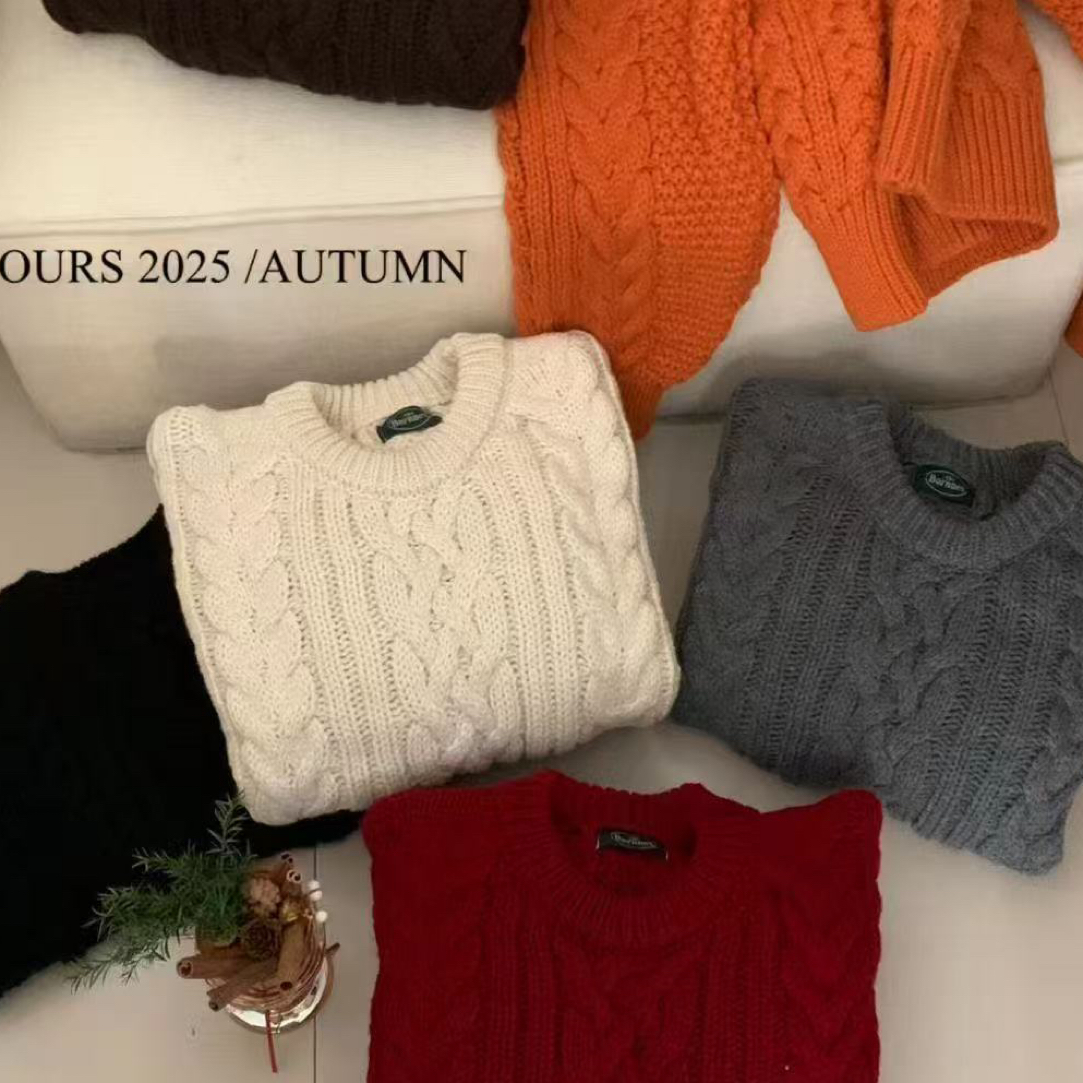 八奶标麻花套头毛衣