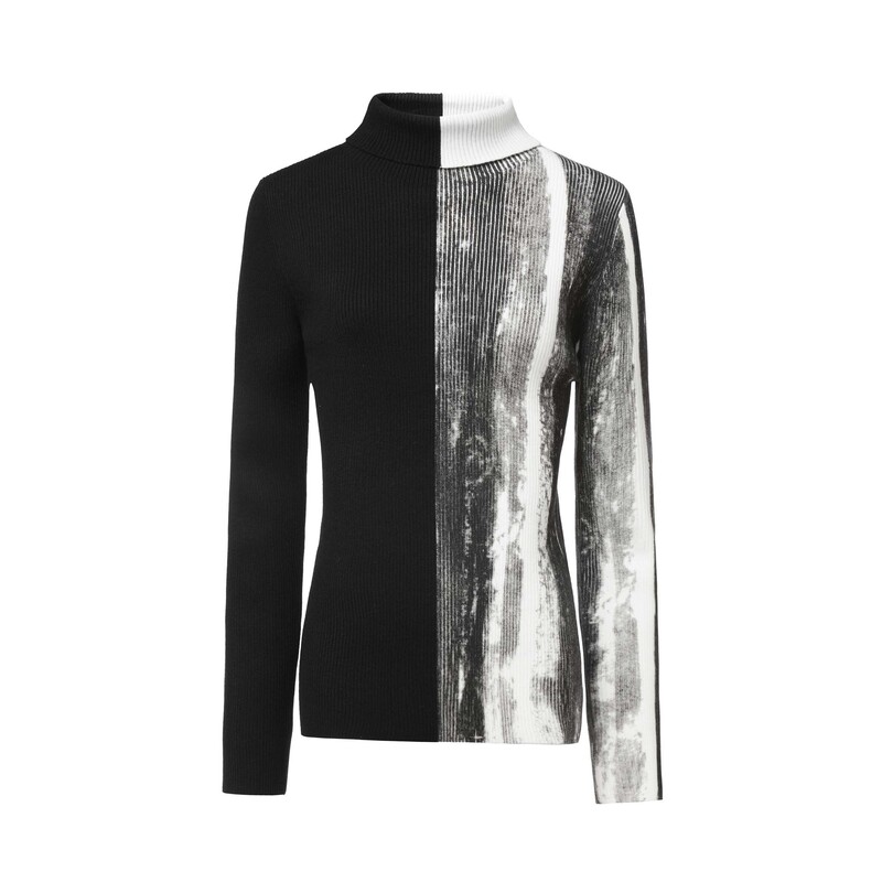 sdeer圣迪奥女装时尚高领晕染拼接修身针织衫S24483526