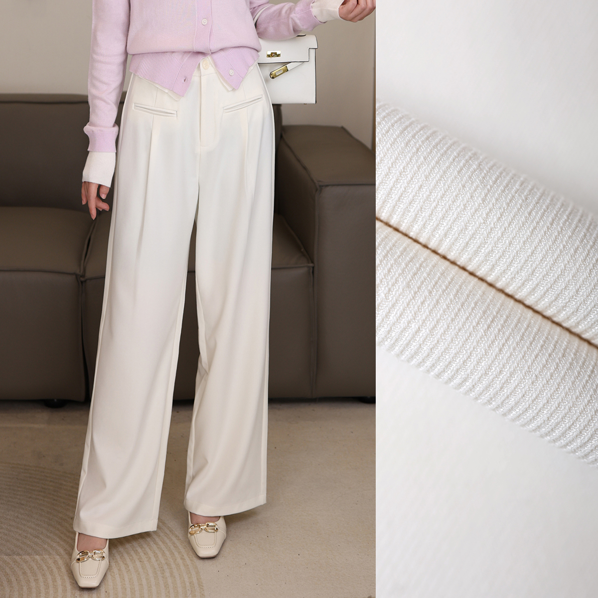 【莱赛尔羊毛裤】西装阔腿裤女时尚气质长裤宽松高腰休闲裤8883