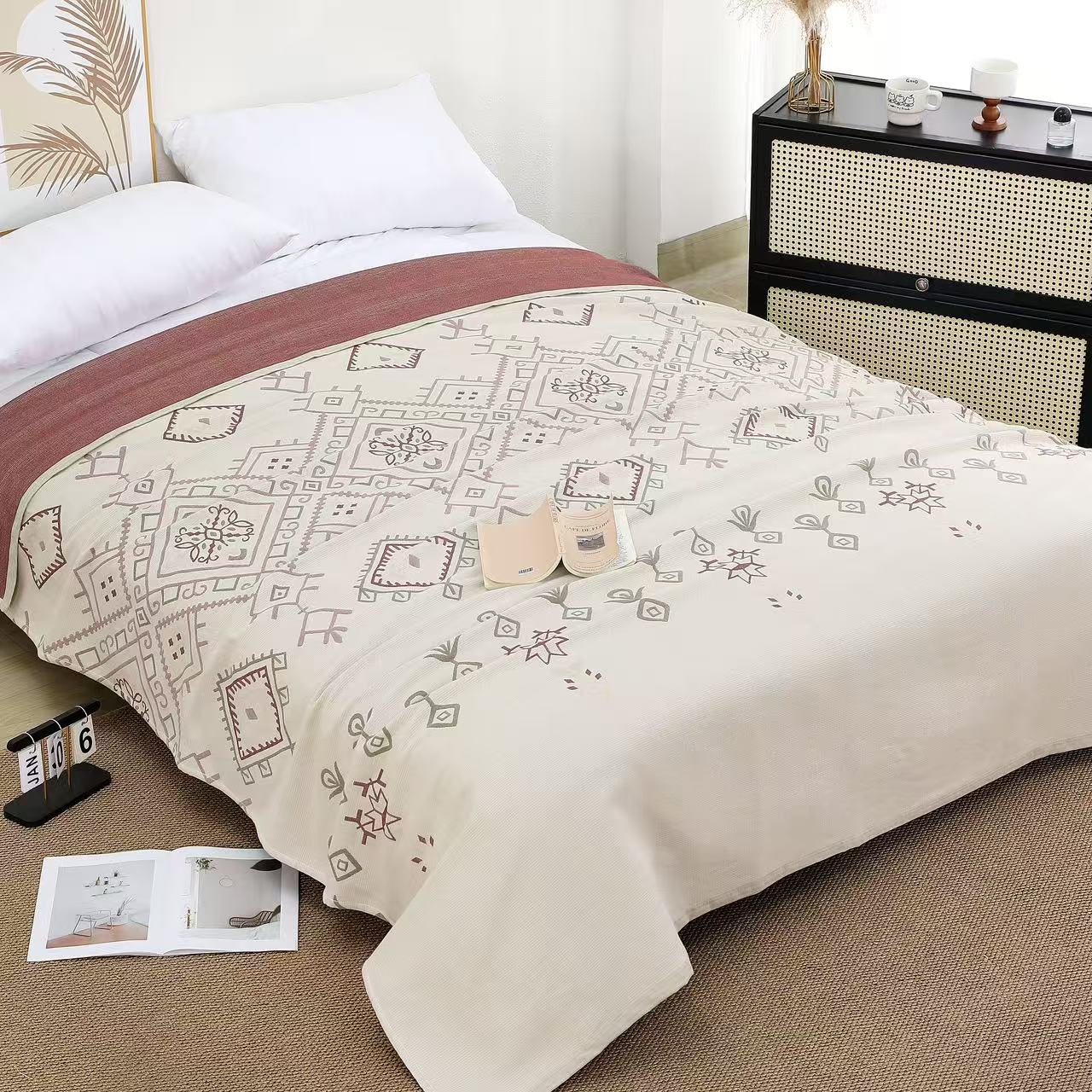 M【曼拉达】230*250cm精梳棉汉麻四季通用多功能大床盖亲肤透气机洗