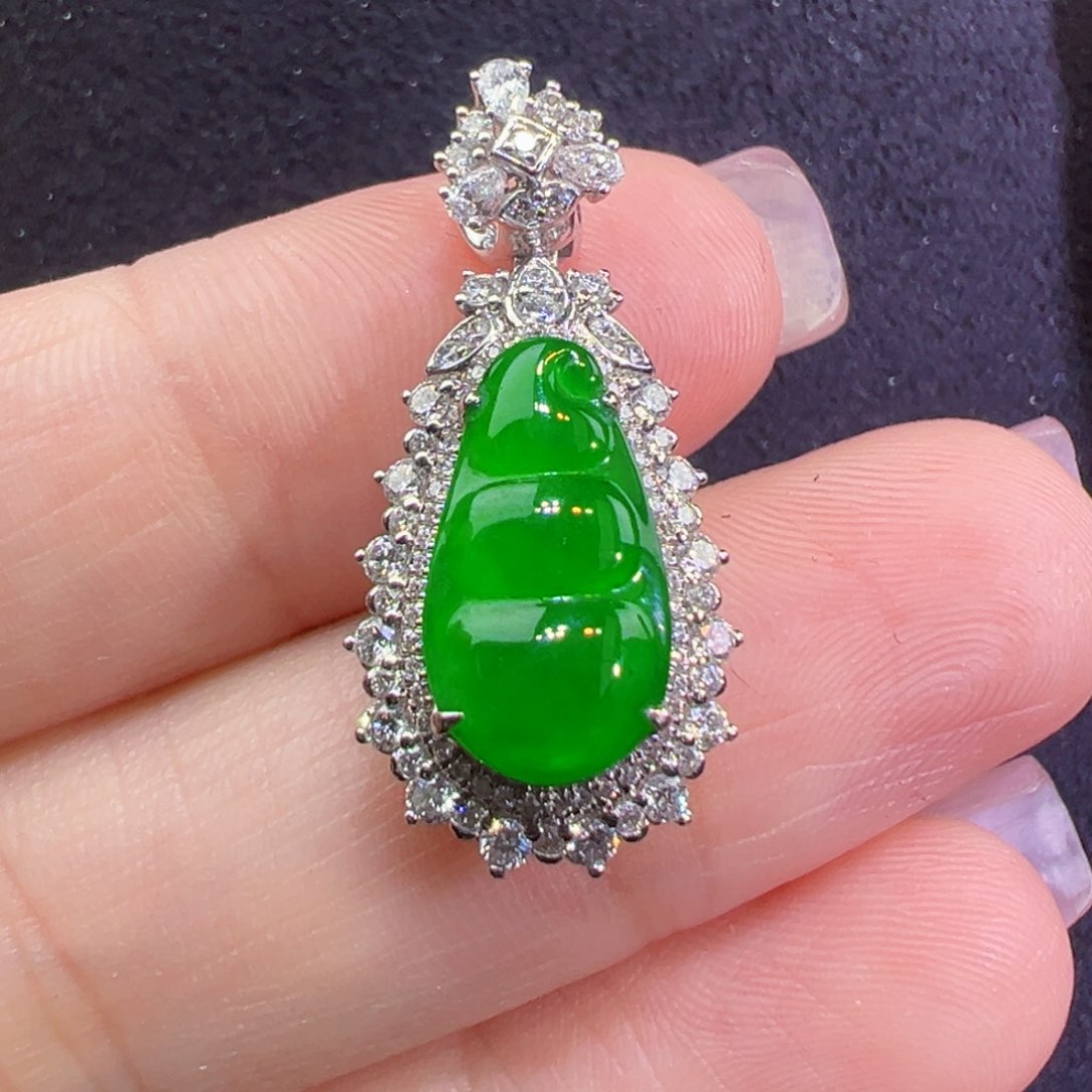 翡翠18K金镶嵌吊坠(不含链)吊坠