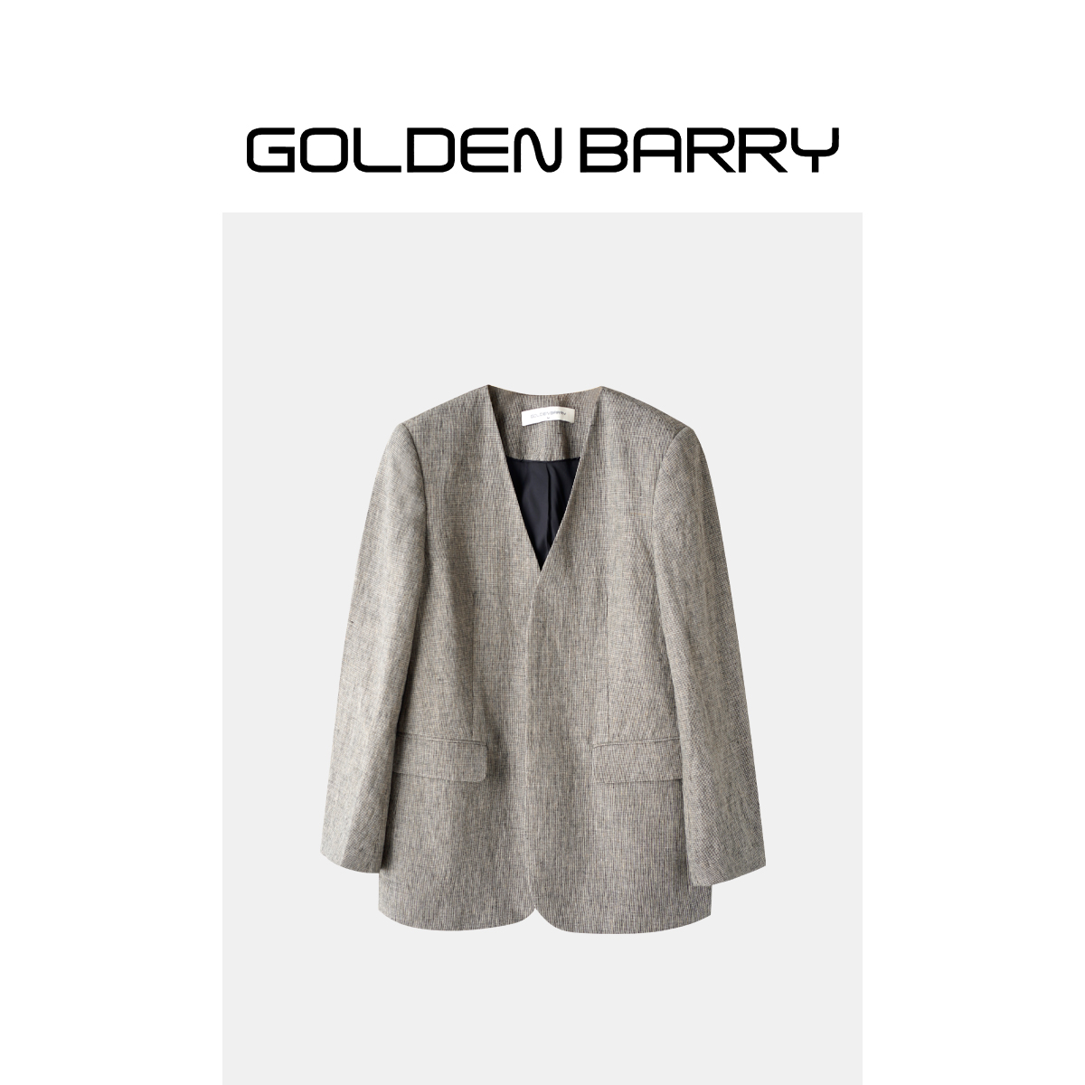GOLDENBARRY|100149极简风无领小千鸟格西装