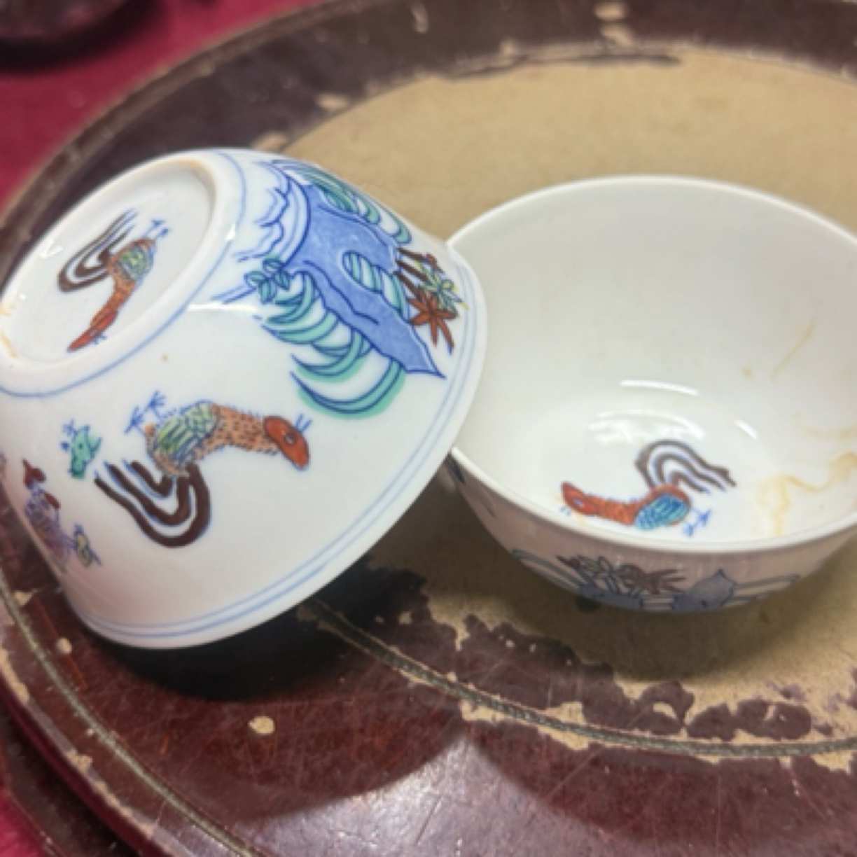 斗彩鸡缸杯手绘一对