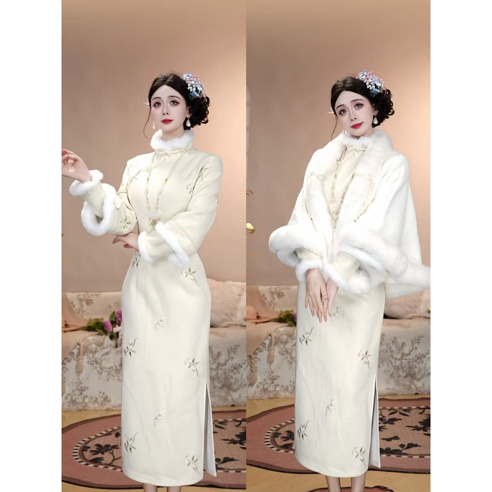 【与花时-加绒】潇夫人自制新中式国风改良旗袍温柔气质收腰连衣裙