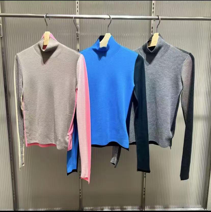 原单商场同款2025冬季新款拼色AB面两穿半高领毛针织衫A311280