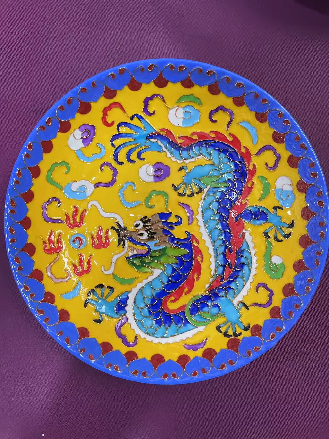 C010景泰蓝瓷胎花丝观赏盘（小口径21cm ±1，大24cm ±1）