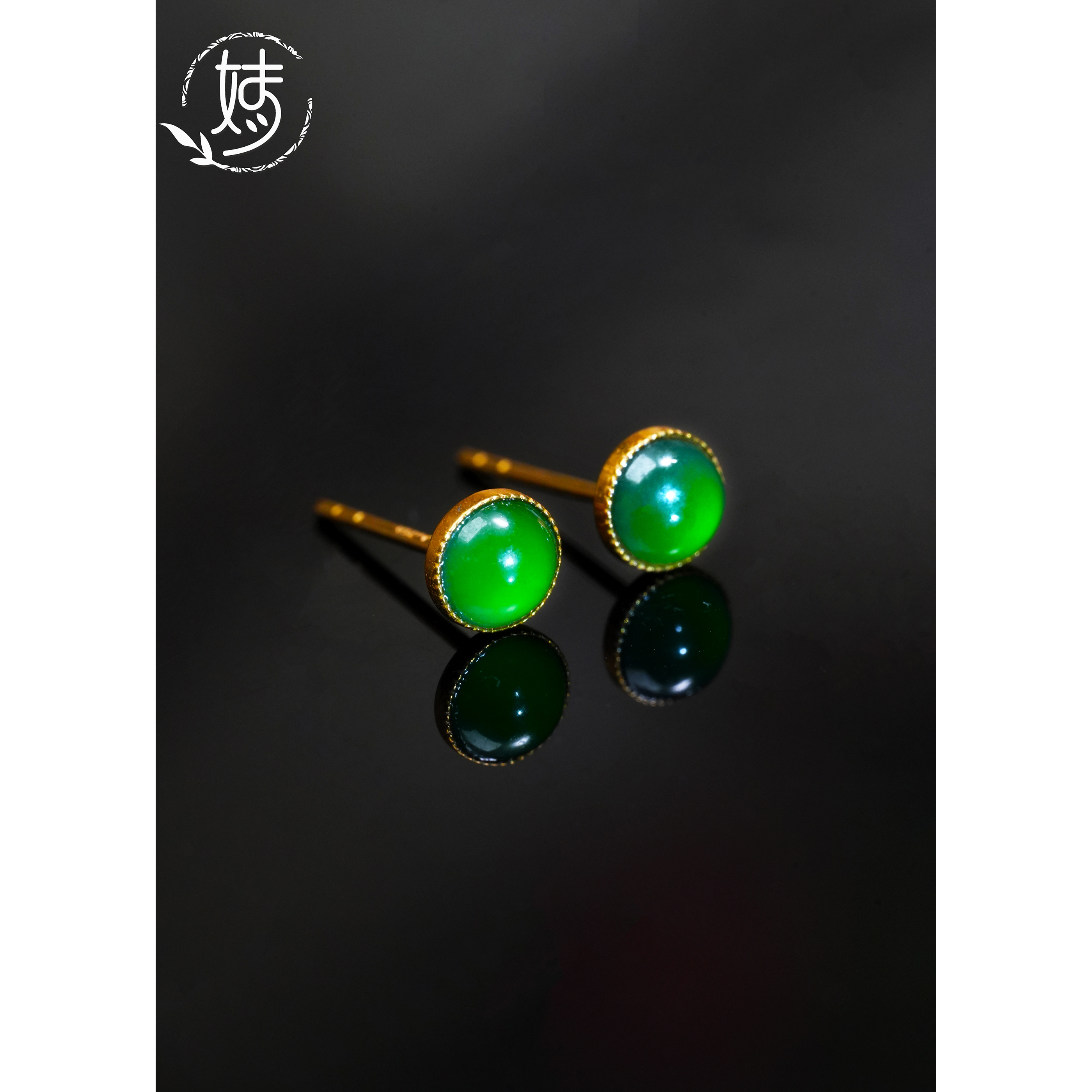 【婧婧精选】精品 · dw绿翡翠蛋面18K金耳钉≈4mm+ 多样性发