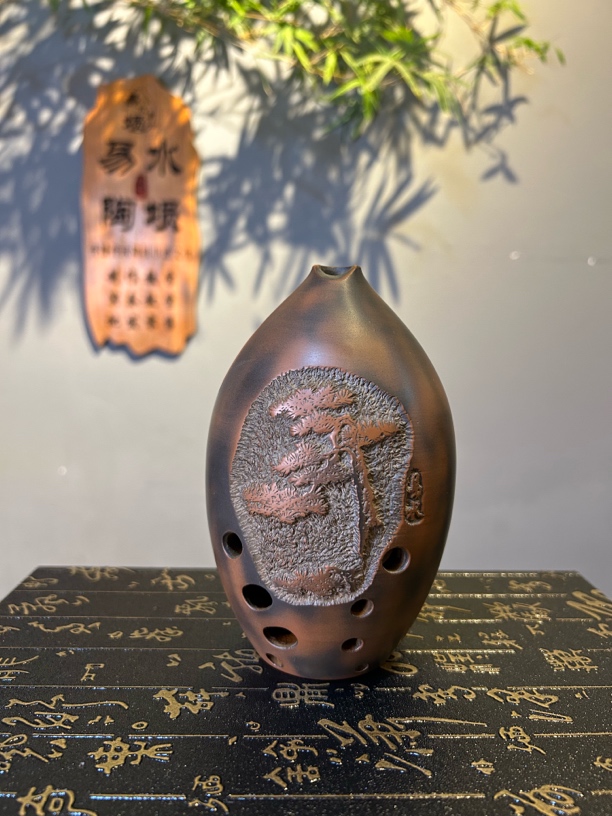 易水埙紫陶阳刻 B调十孔左起 