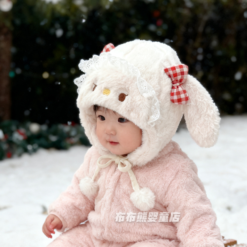 女宝宝冬季季可爱超萌护耳帽婴儿秋冬天加厚保暖防风帽女童毛绒帽