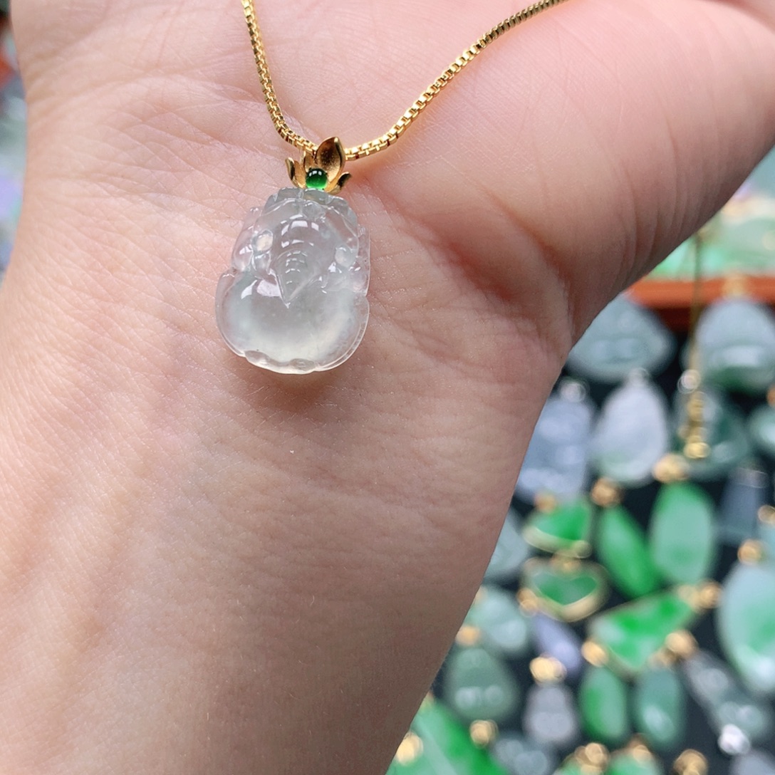 翡翠18K金镶嵌吊坠(不含链)