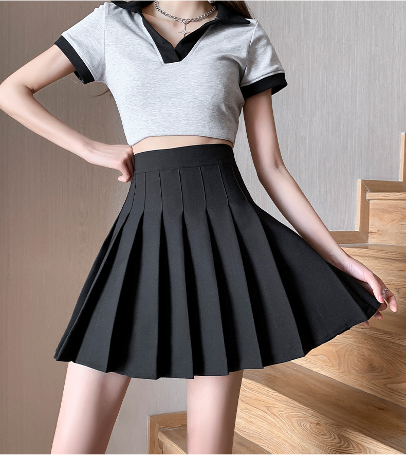 女士高腰显瘦a字百褶半身短裙夏季新款百搭防走光