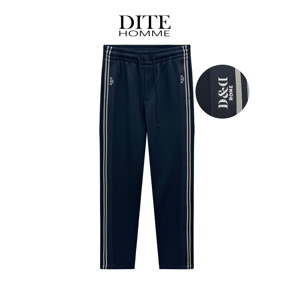 DITE 男装加绒休闲裤25秋冬新款条纹刺绣织带轻奢百搭运动休闲裤