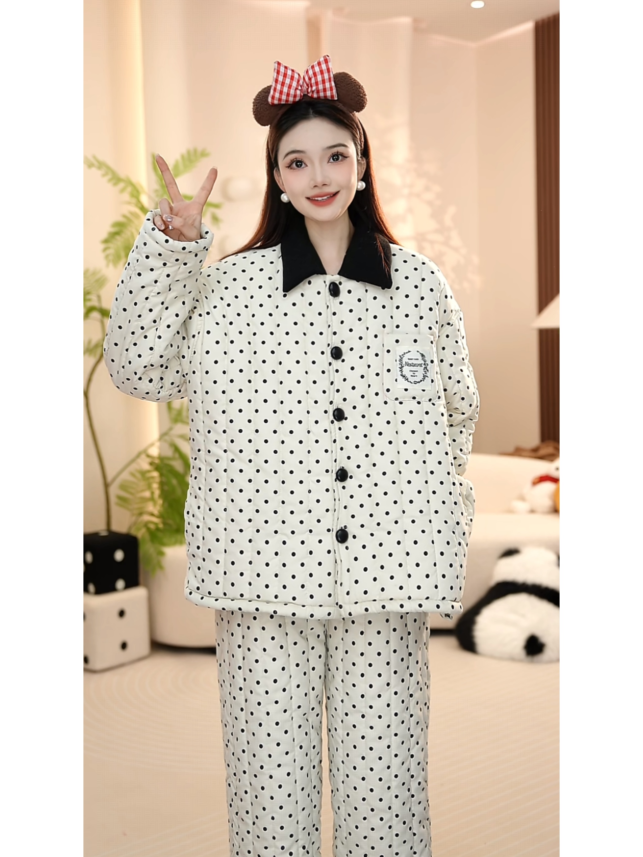 【慕斯少女】超保暖三层夹棉冬季超厚加绒加厚高端保暖家居服睡衣女