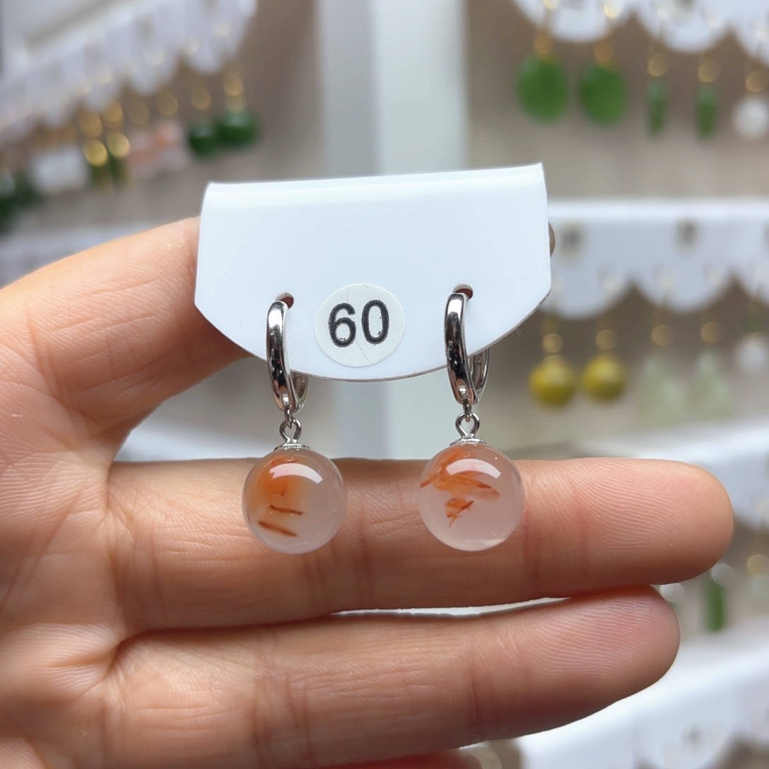 南红玛瑙耳饰银S925镶嵌