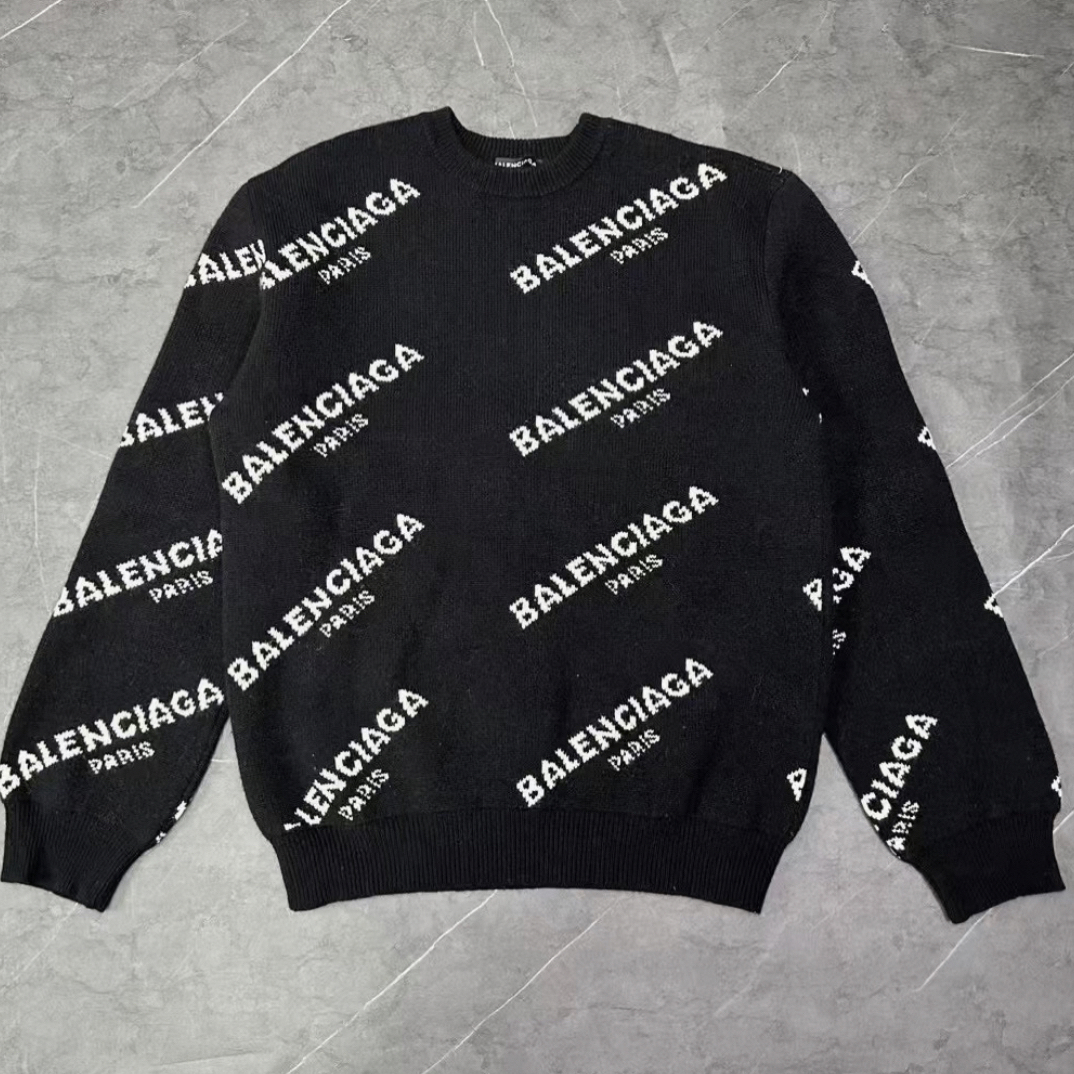 99新 Balenciaga/巴黎世家 巴黎世家黑白弹幕满印毛衣  z015