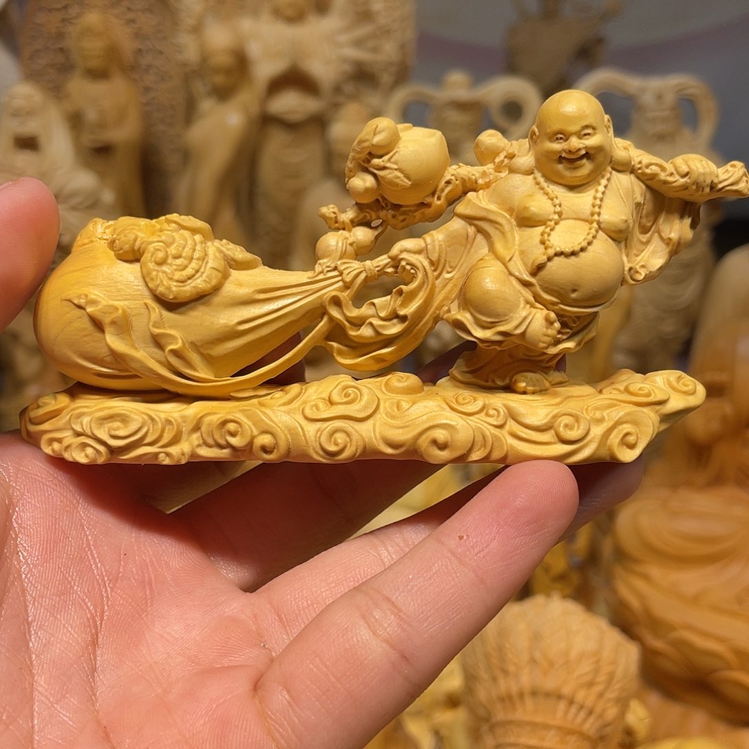 黄杨木黄杨木拉布袋弥勒佛