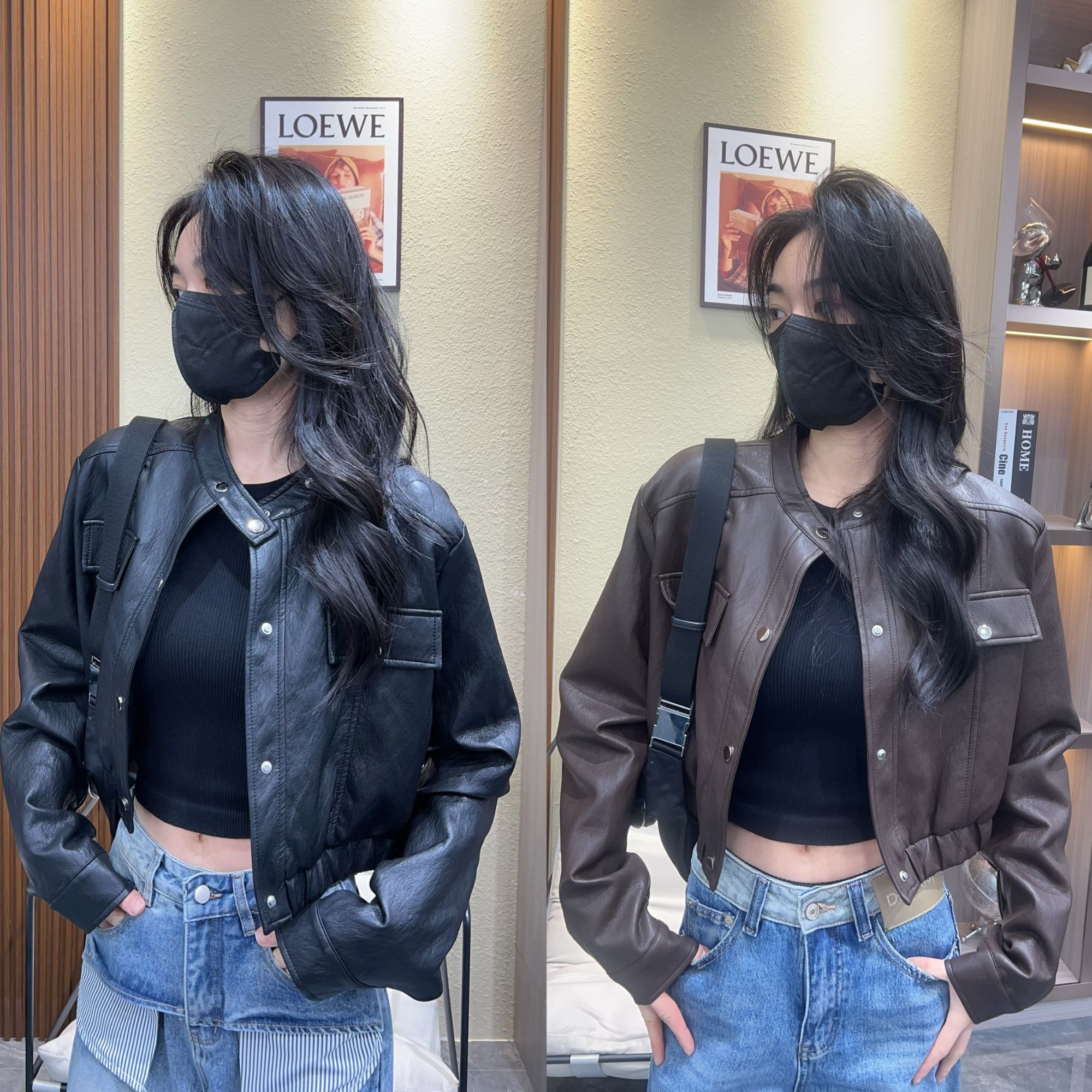 春季新复古港风长袖夹克机车立领pu皮高腰皮衣短外套