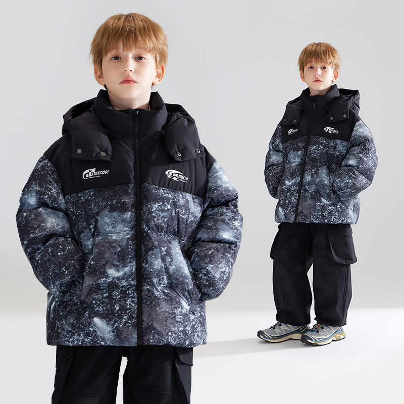 【90安心绒+防风防水】高蓬松度高充绒印花加厚保暖羽绒服外套男童