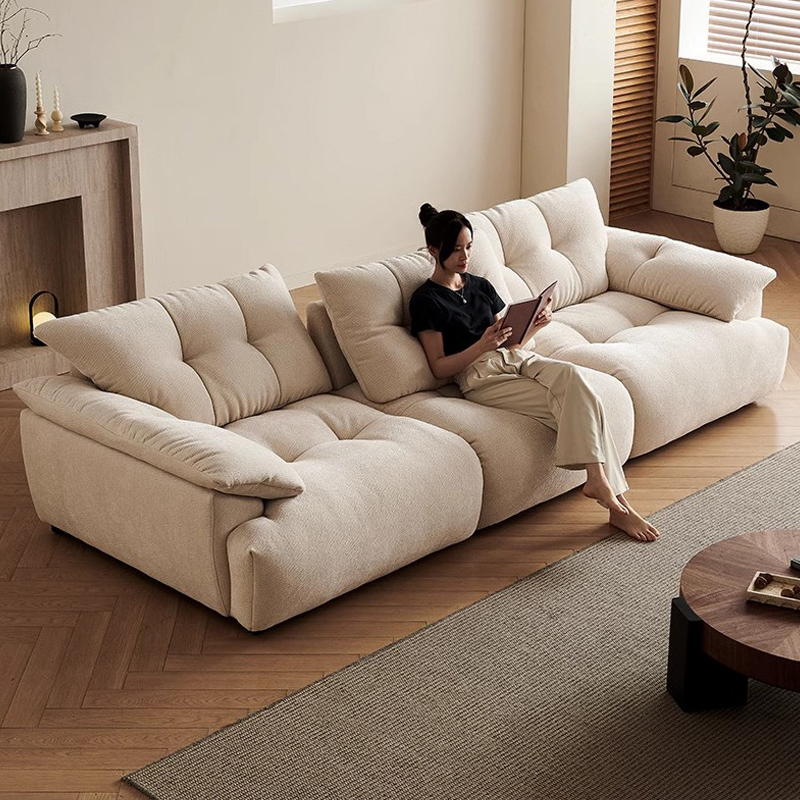 奶油风雪尼尔羽绒云朵布艺沙发大小户型客厅可调节靠背帆船沙发