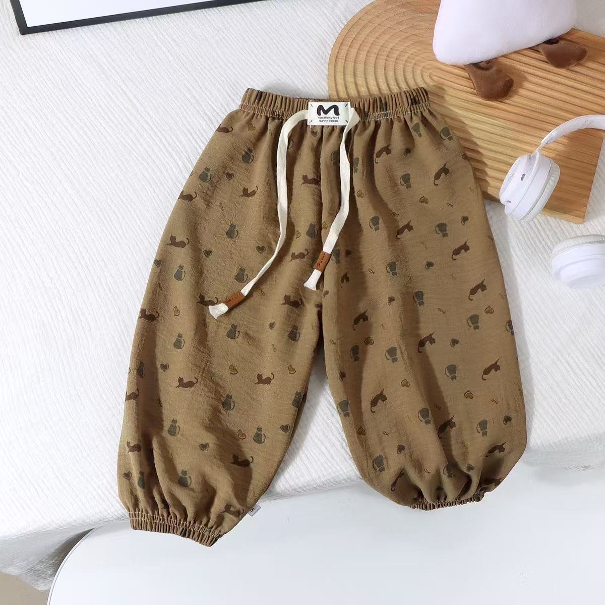 洋气百搭女童松紧夏季休闲裤男裤子卫裤防蚊裤