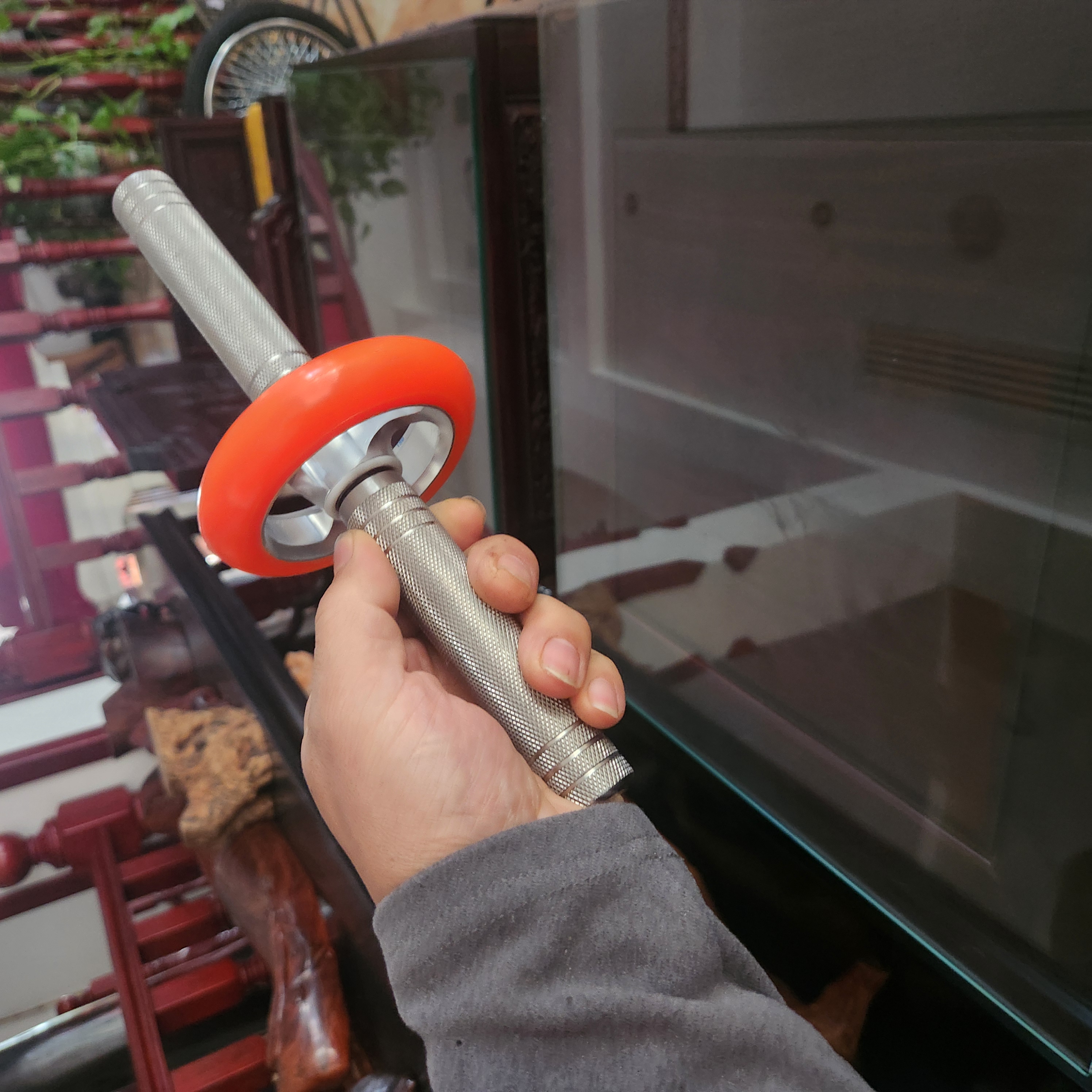 口袋迷你健腹轮，直径10厘米，不锈钢手柄单边长度13厘米，粗24