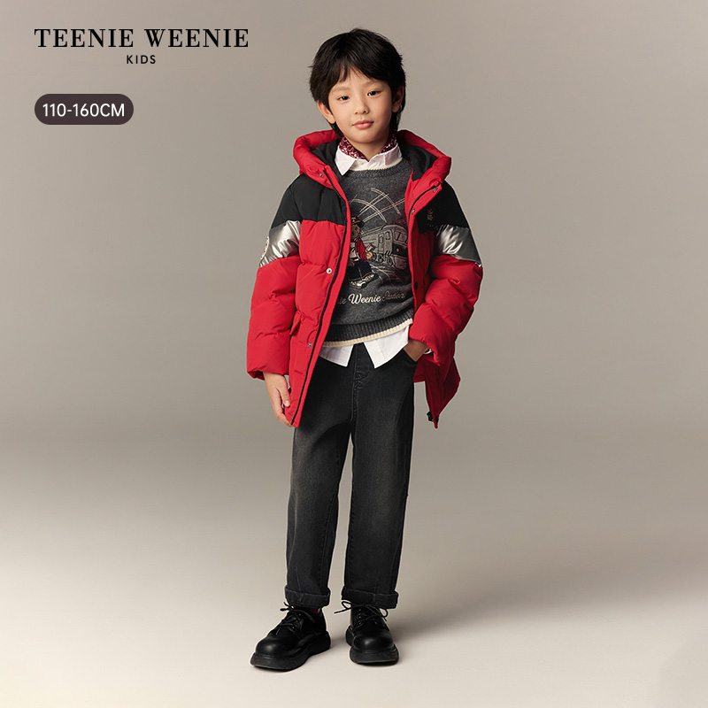 TeenieWeenie Kids小熊童装26新年工装90绒拼色羽绒服TKJD261101K