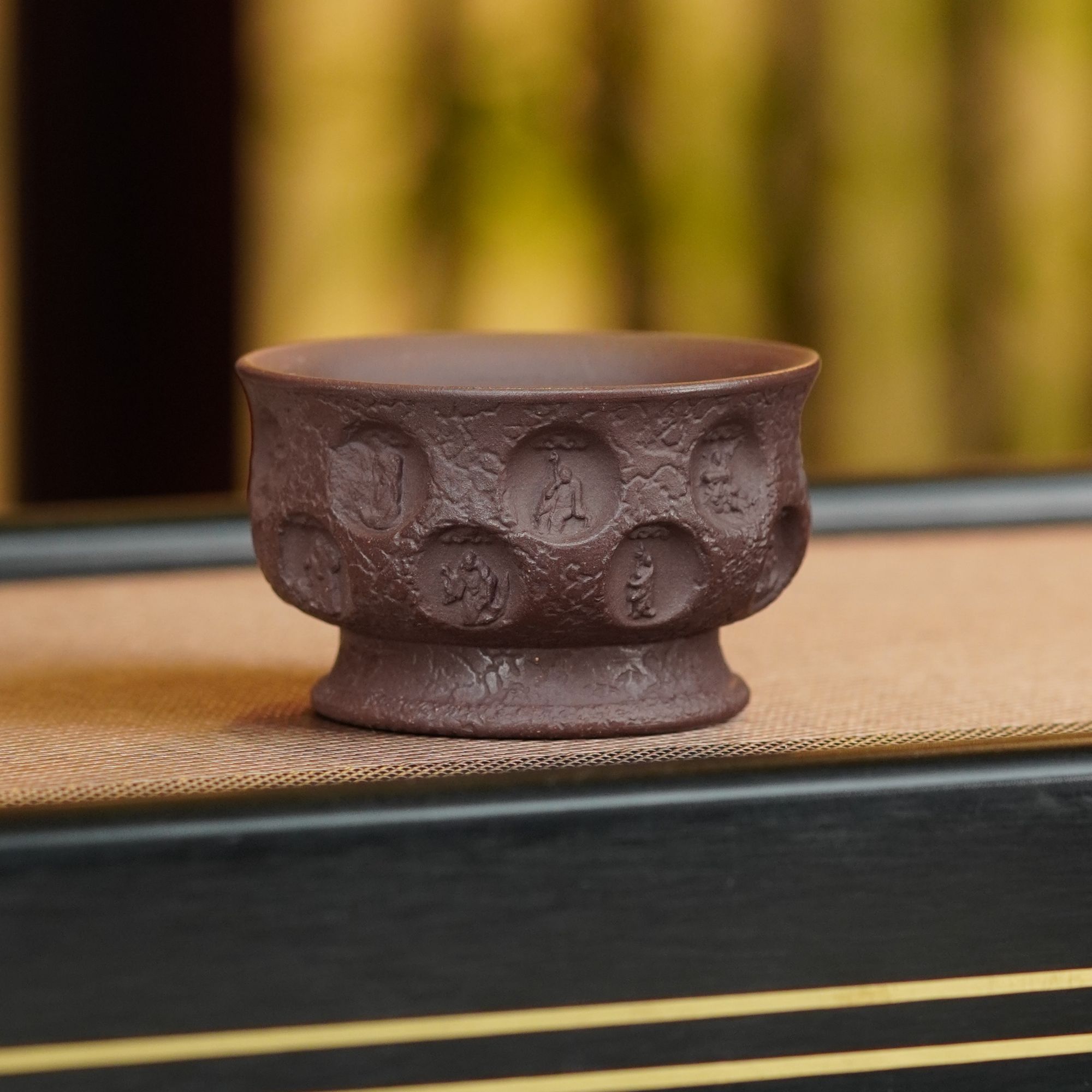 宜兴原矿紫砂紫泥佛窟大肚杯纯手工精美主人杯高档品茗杯