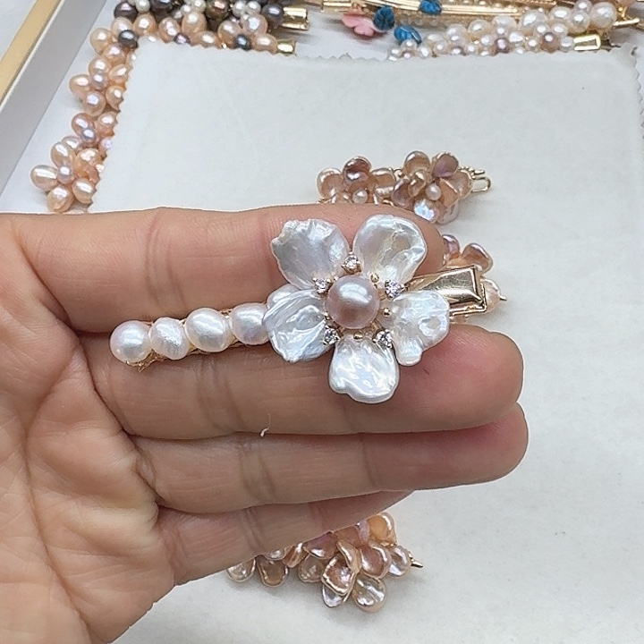 淡水珍珠发饰银S925镶嵌