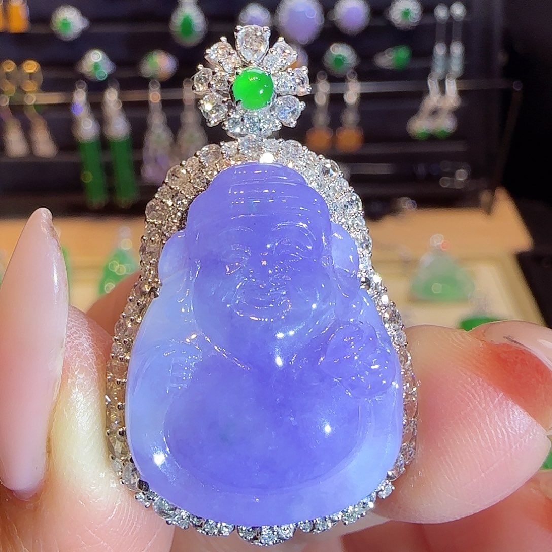 翡翠吊坠(不含链)18K金镶嵌