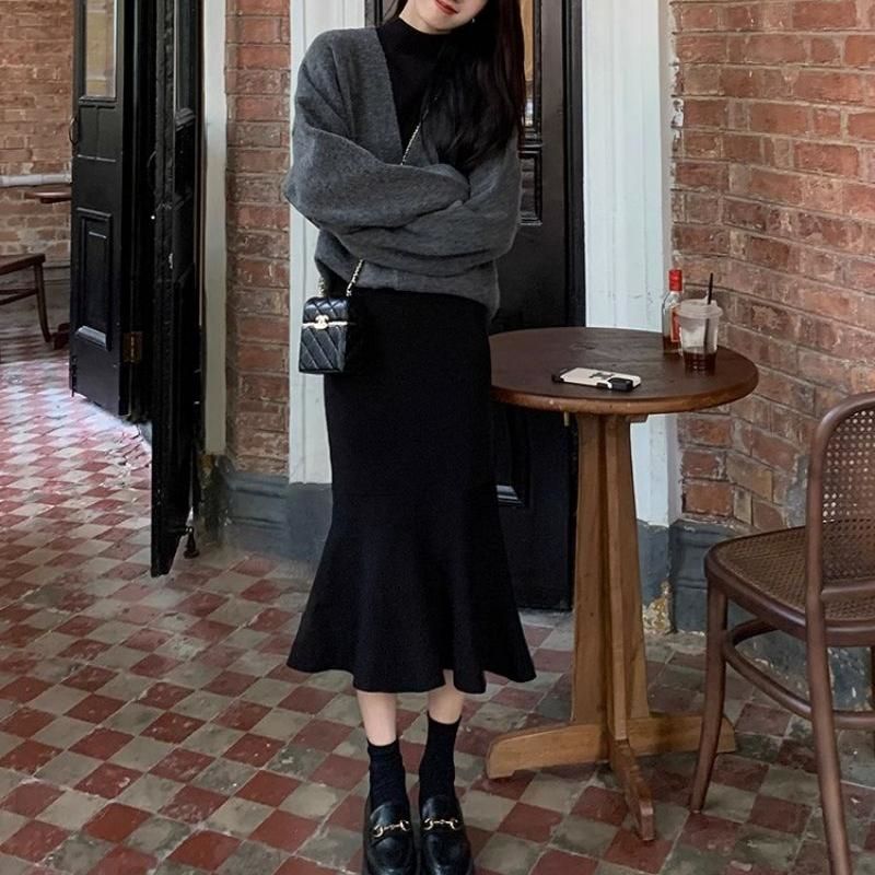 鱼尾裙毛衣鱼尾裙大衣长款针织配连衣裙女装秋季内搭打底十三行修